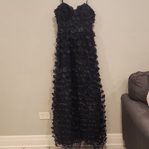 Elegant Navy Blue Floral Gown